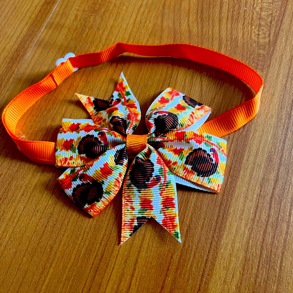 Thanksgiving turkey print bow cat/dog collar